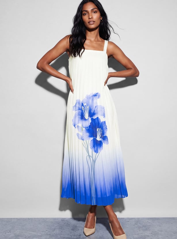 CODE Floral Print Pleated Maxi Dress