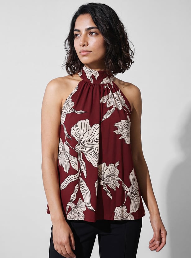 CODE Floral Print Halter Neck T-shirt