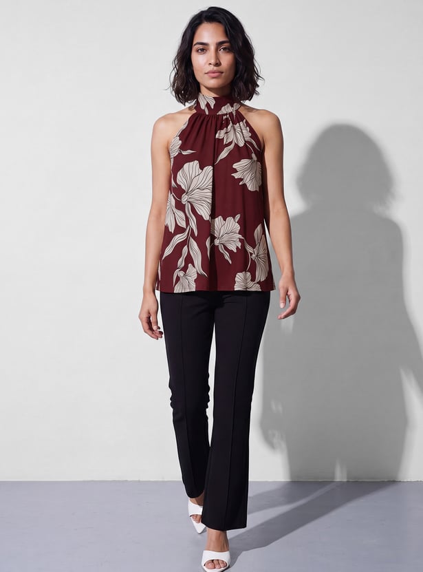 CODE Floral Print Halter Neck T-shirt