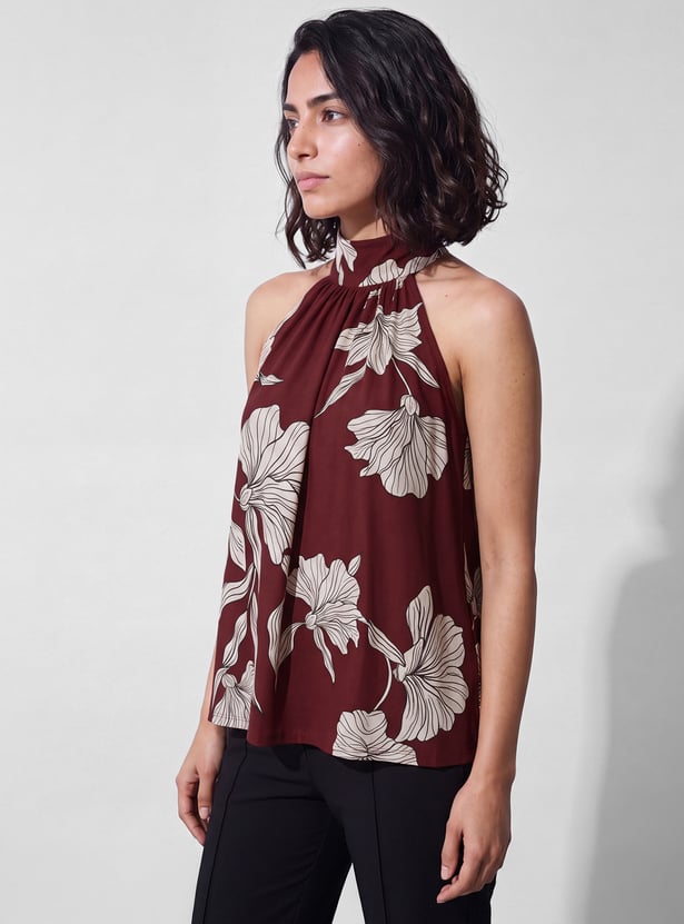 CODE Floral Print Halter Neck T-shirt