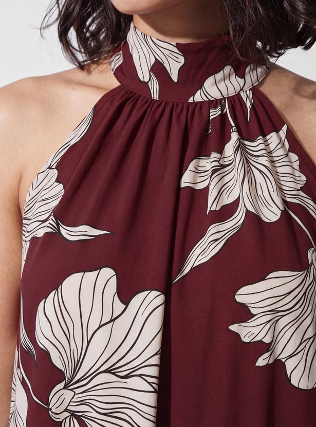 CODE Floral Print Halter Neck T-shirt