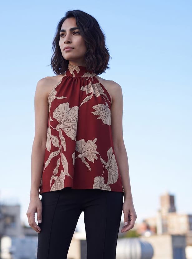 CODE Floral Print Halter Neck T-shirt