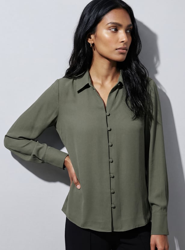 CODE CLASSIC Solid Shirt-Style Top