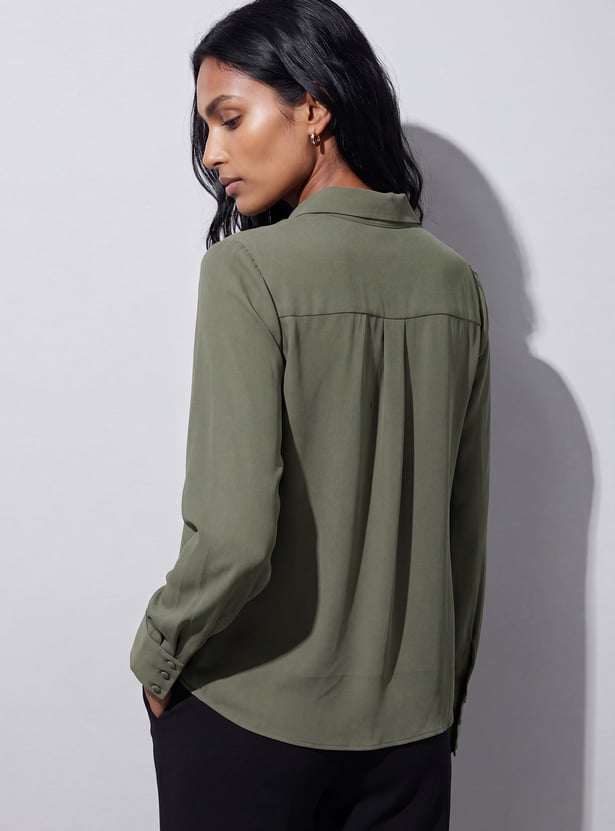 CODE CLASSIC Solid Shirt-Style Top