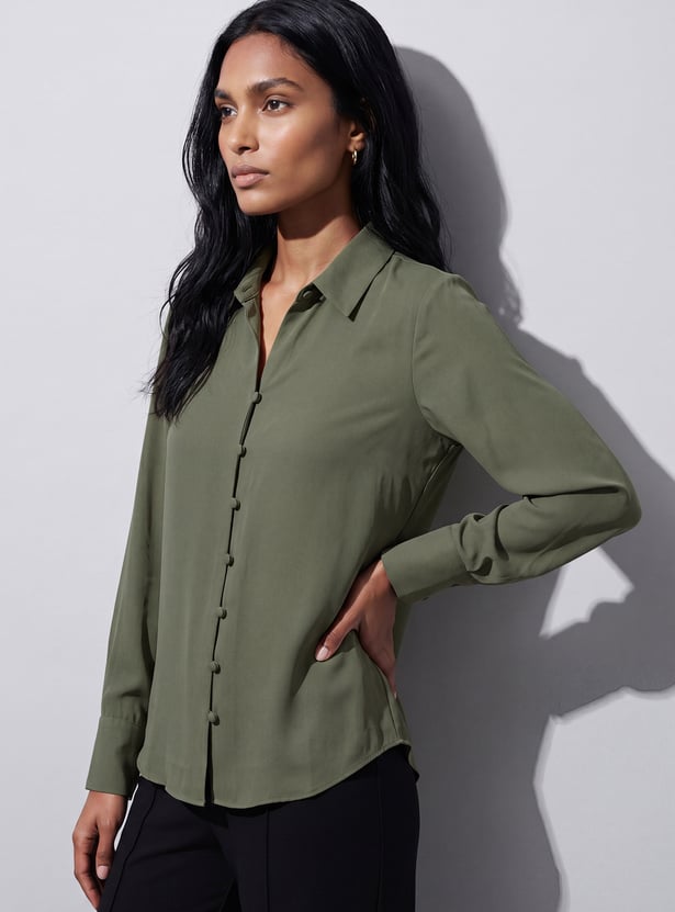 CODE CLASSIC Solid Shirt-Style Top