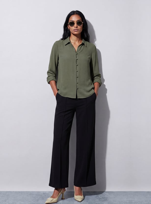CODE CLASSIC Solid Shirt-Style Top