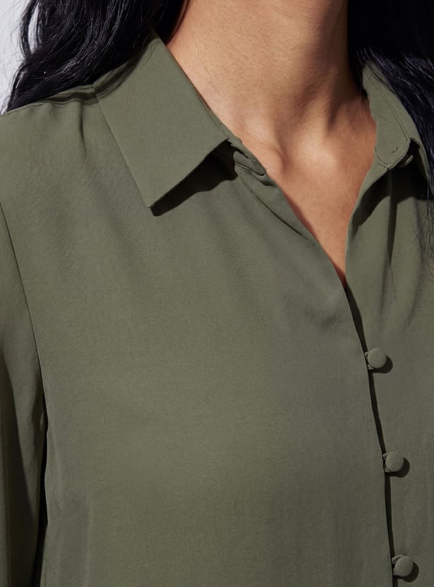 CODE CLASSIC Solid Shirt-Style Top