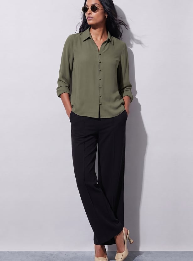 CODE CLASSIC Solid Shirt-Style Top