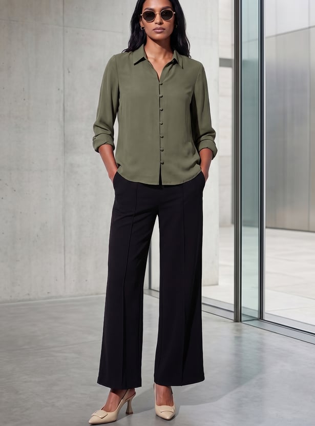 CODE CLASSIC Solid Shirt-Style Top