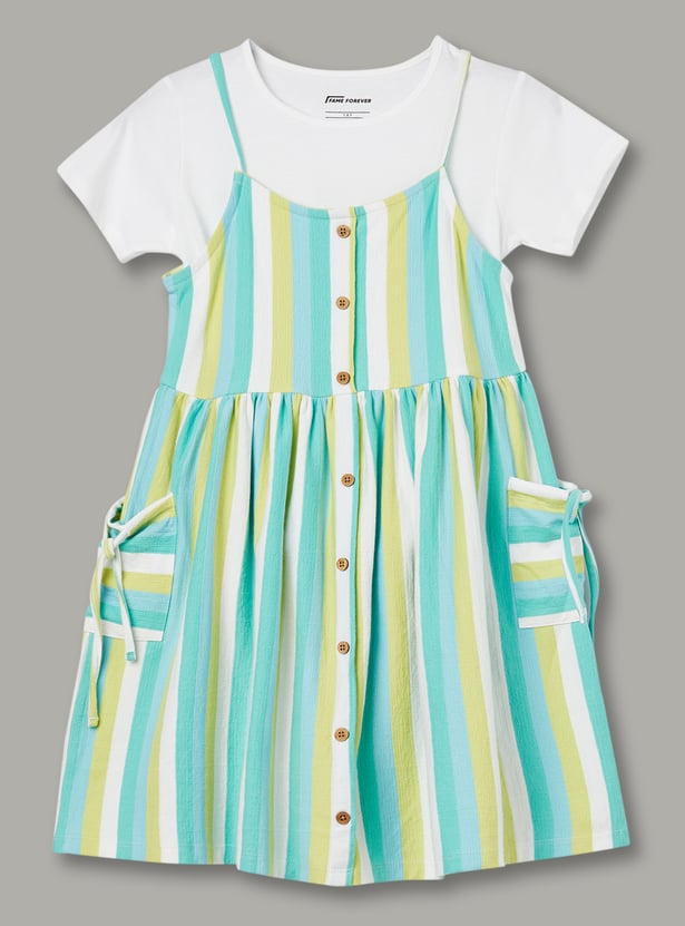FAME FOREVER Girls Striped Dress with T-shirt