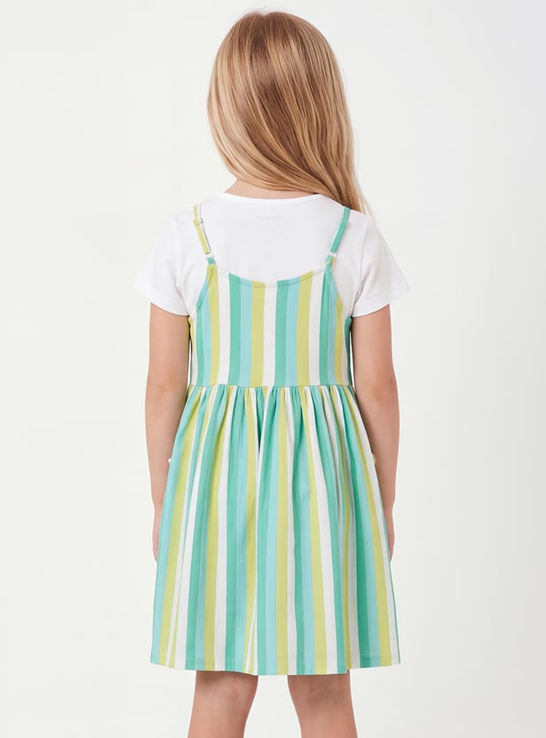 FAME FOREVER Girls Striped Dress with T-shirt