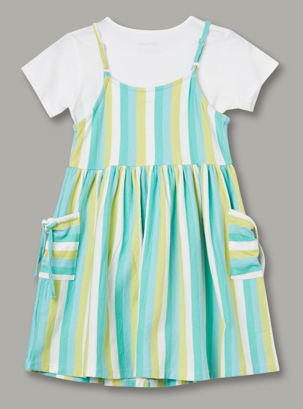 FAME FOREVER Girls Striped Dress with T-shirt