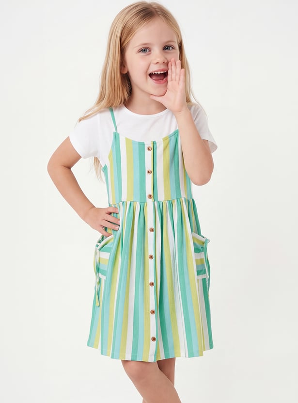 FAME FOREVER Girls Striped Dress with T-shirt
