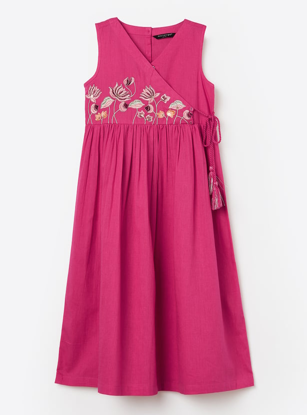 MELANGE Girls Embroidered A-line Dress