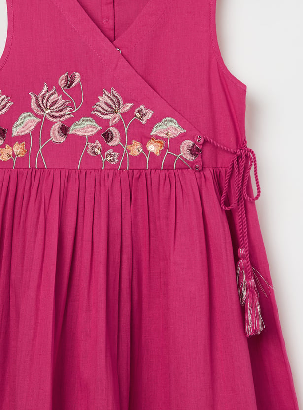 MELANGE Girls Embroidered A-line Dress