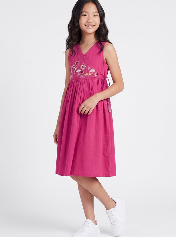 MELANGE Girls Embroidered A-line Dress