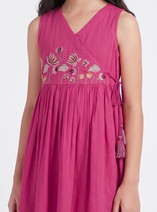 MELANGE Girls Embroidered A-line Dress