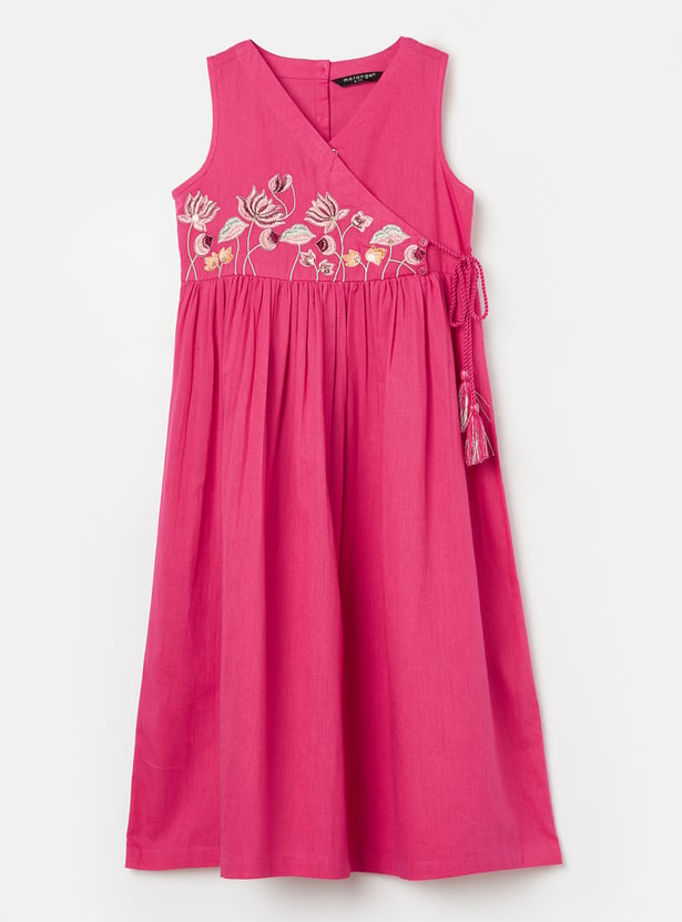 MELANGE Girls Embroidered Fit & Flare Dress
