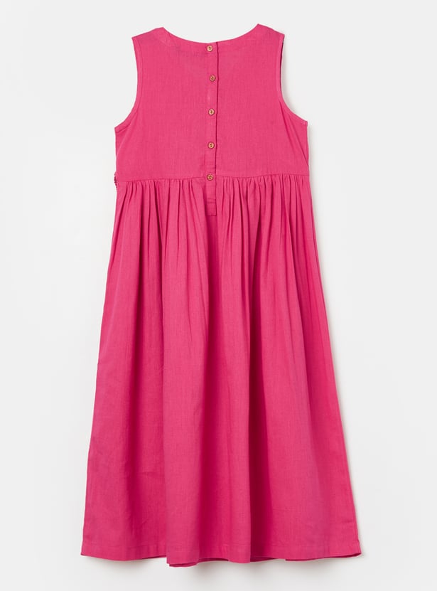 MELANGE Girls Embroidered Fit & Flare Dress
