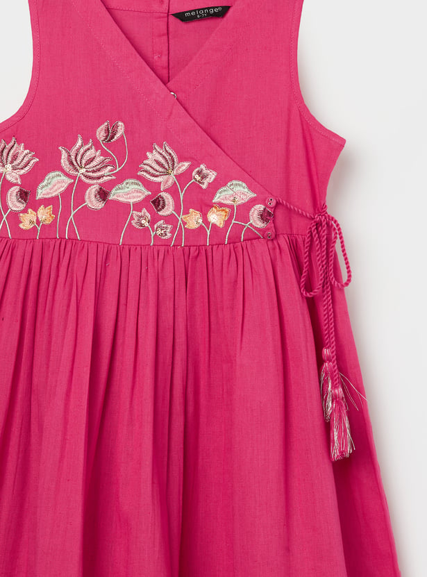 MELANGE Girls Embroidered Fit & Flare Dress