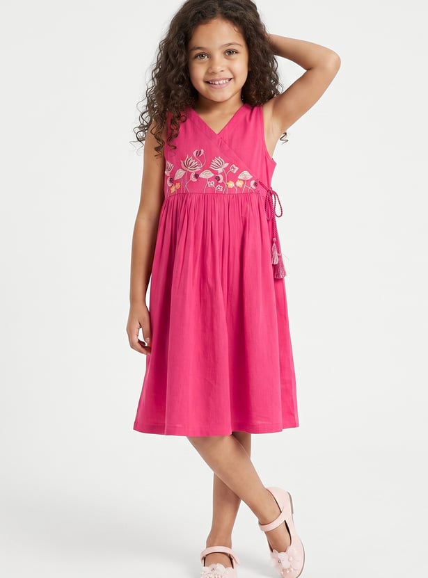 MELANGE Girls Embroidered Fit & Flare Dress