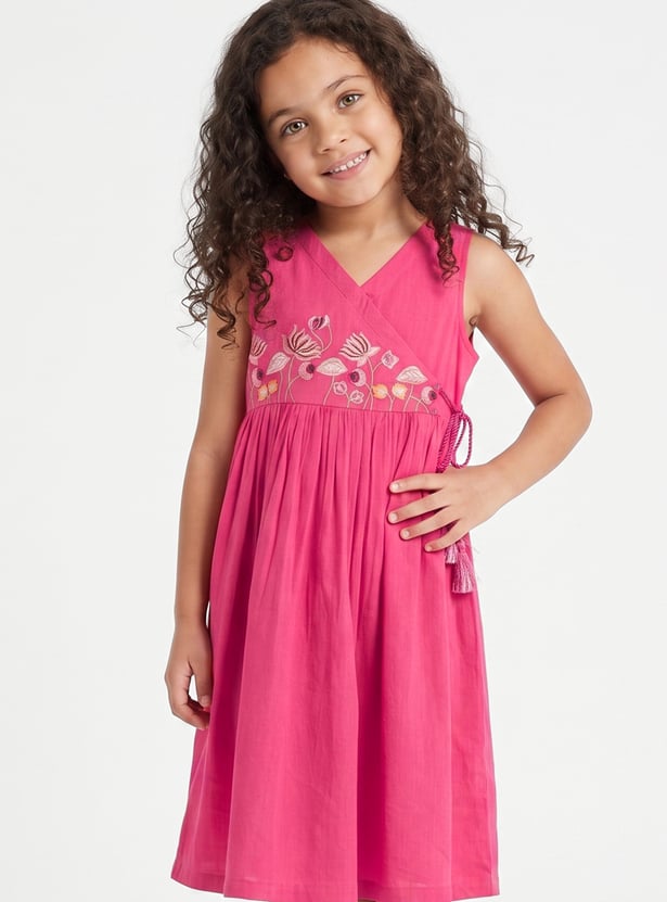MELANGE Girls Embroidered Fit & Flare Dress