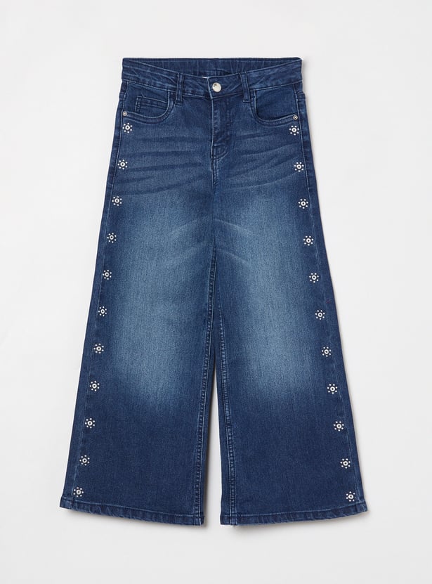 FAME FOREVER Girls Embellished Wide Leg Jeans