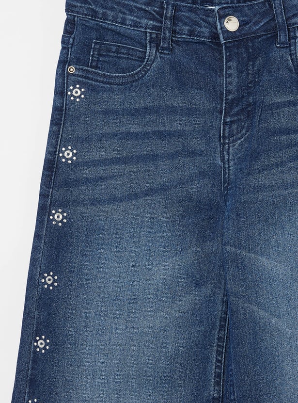 FAME FOREVER Girls Embellished Wide Leg Jeans