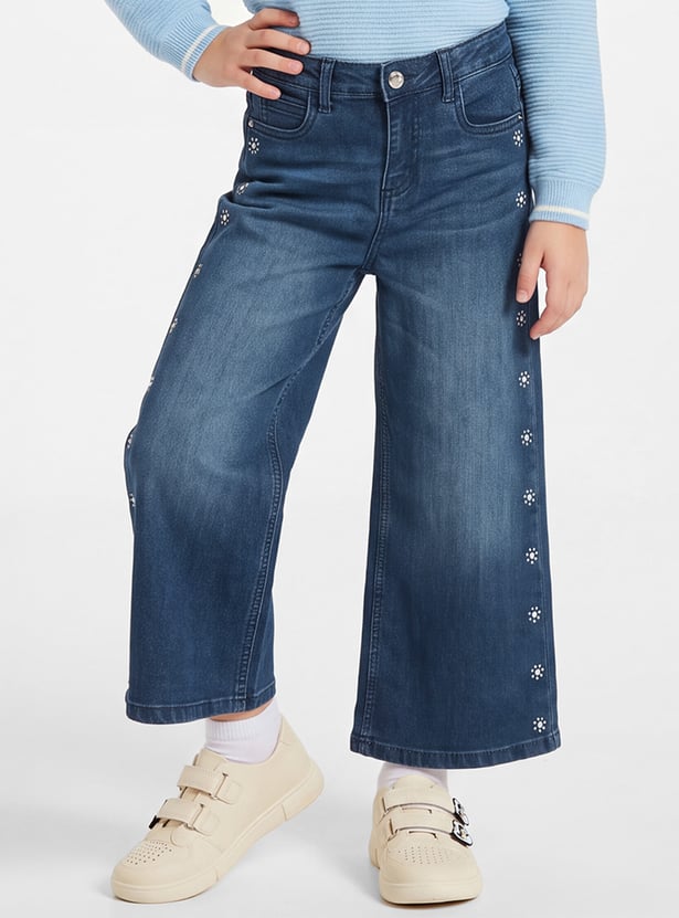 FAME FOREVER Girls Embellished Wide Leg Jeans