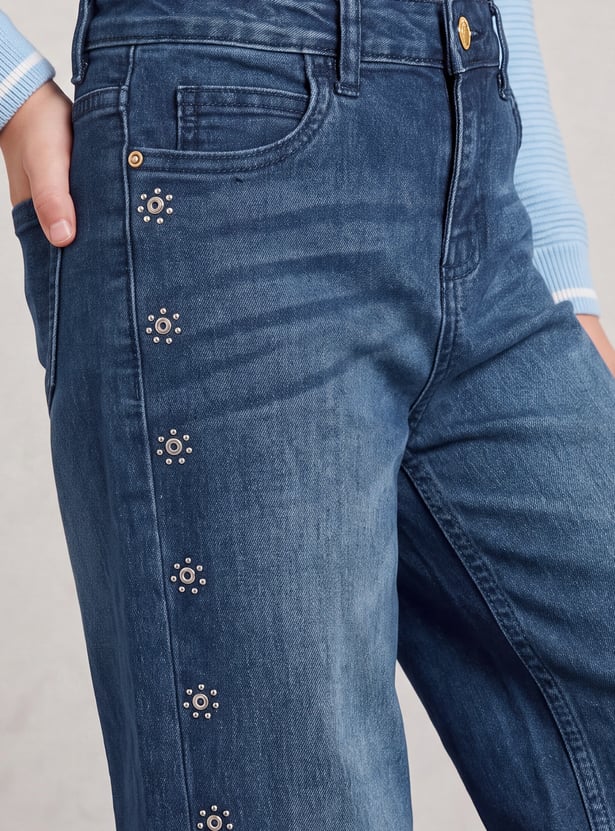 FAME FOREVER Girls Embellished Wide Leg Jeans