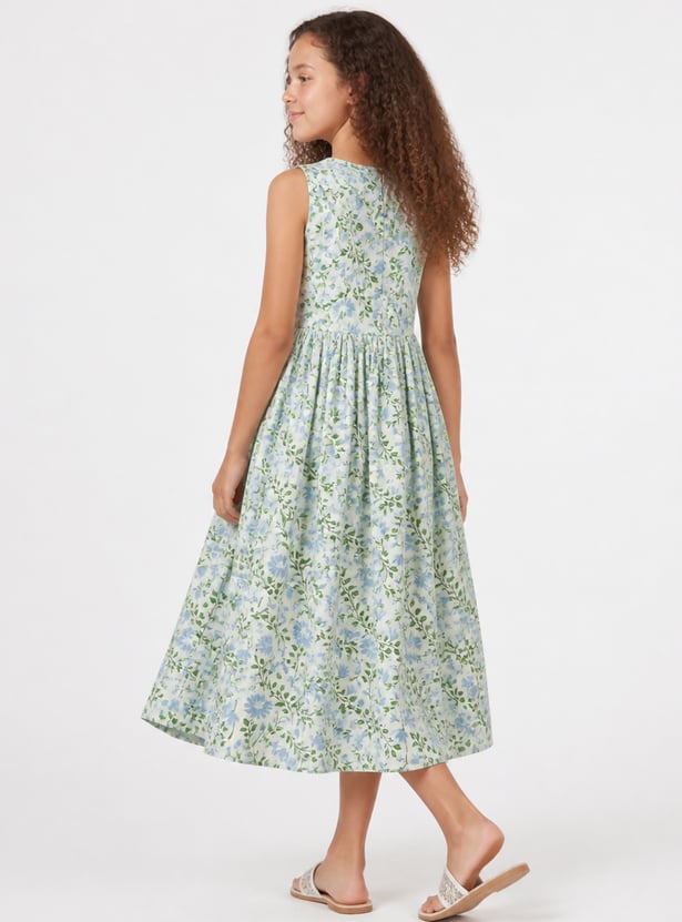 MELANGE Girls Printed Tie-Up Dress