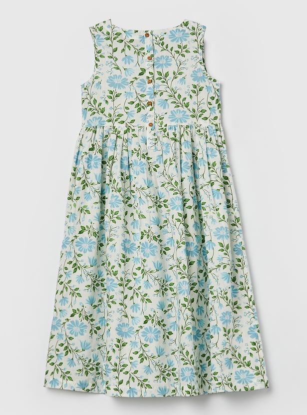 MELANGE Girls Floral Printed Dress with Tie-Up