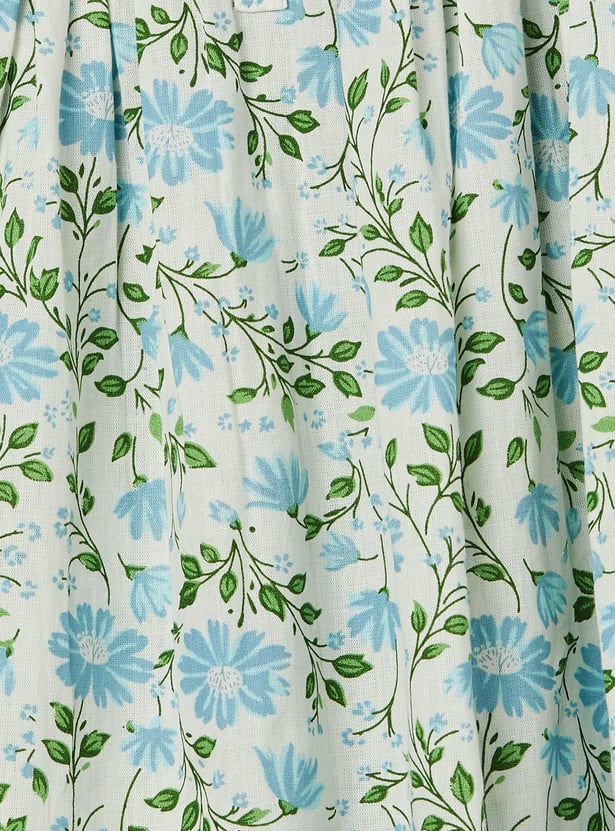 MELANGE Girls Floral Printed Dress with Tie-Up