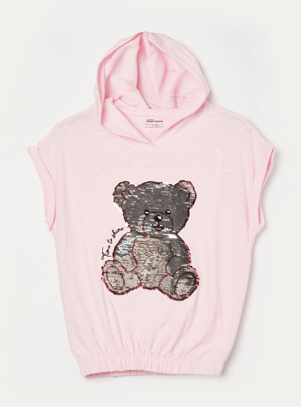 FAME FOREVER Girls Bear Sequinned T-shirt