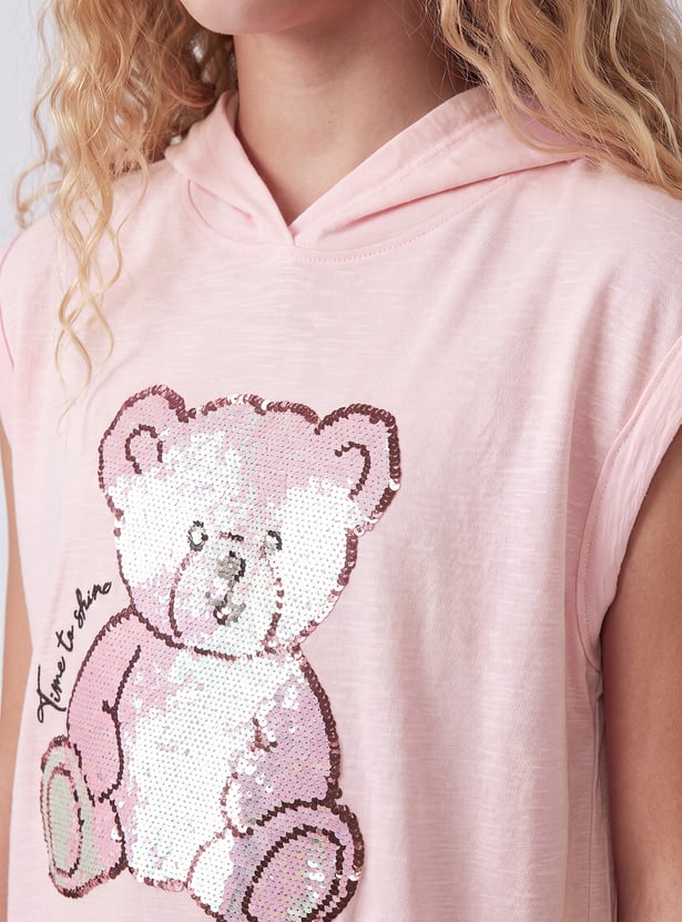 FAME FOREVER Girls Bear Sequinned T-shirt