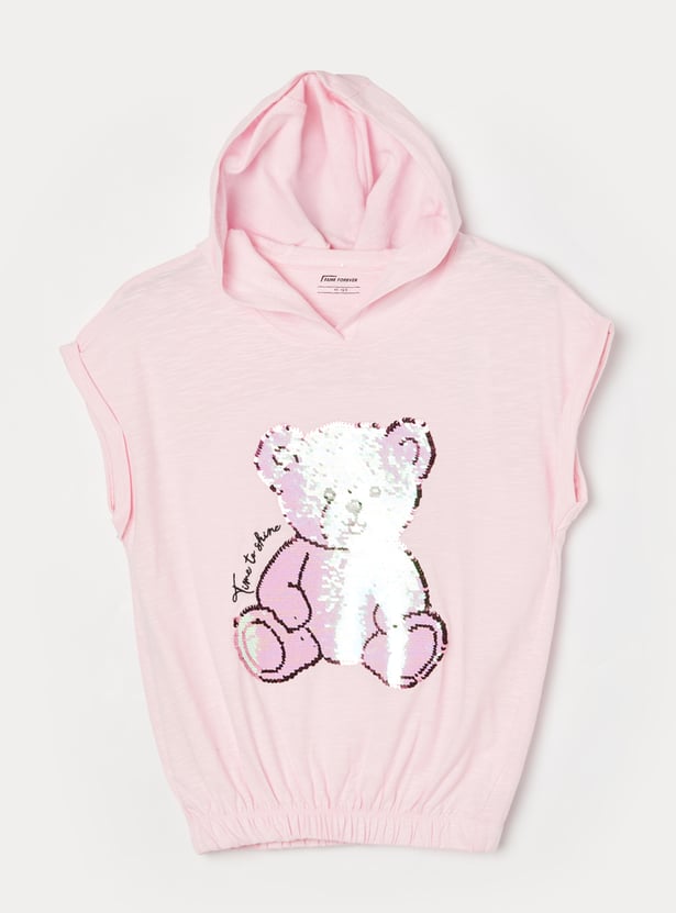 FAME FOREVER Girls Bear Sequinned T-shirt