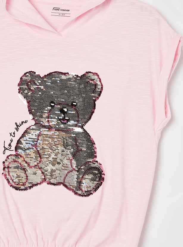 FAME FOREVER Girls Bear Sequinned T-shirt