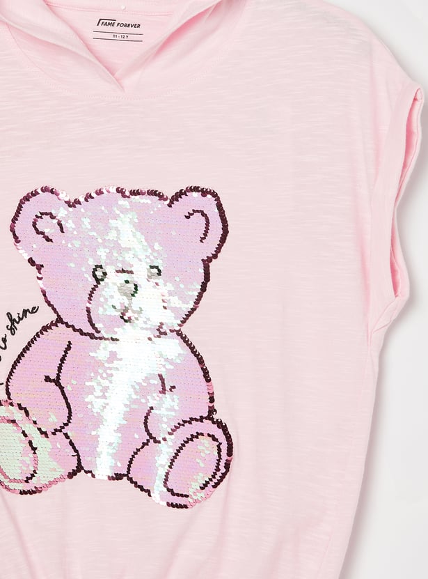 FAME FOREVER Girls Bear Sequinned T-shirt