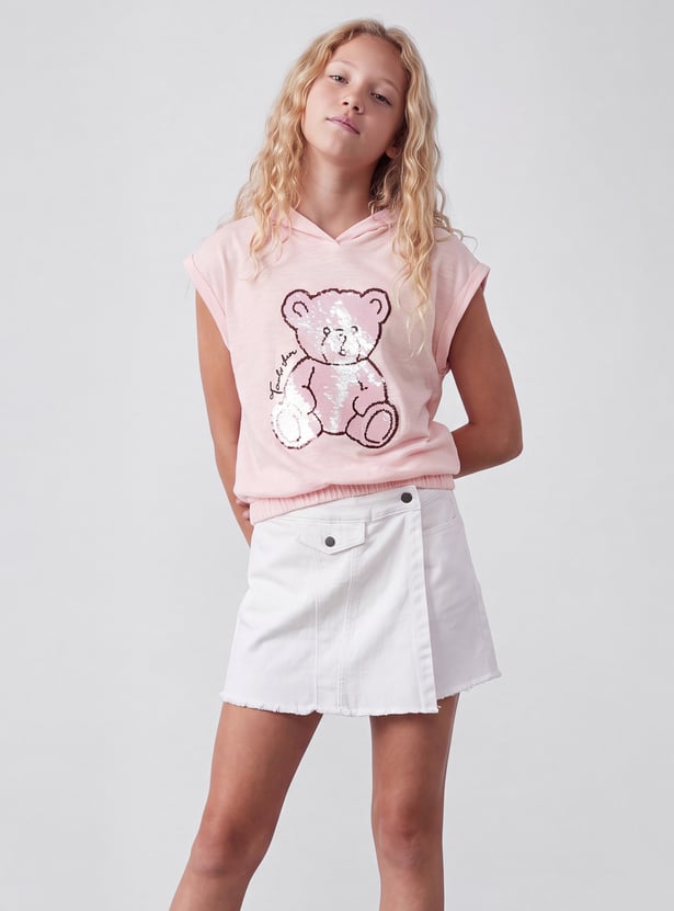 FAME FOREVER Girls Bear Sequinned T-shirt