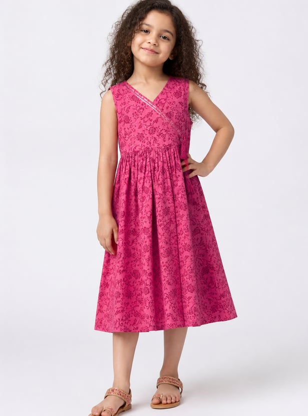 MELANGE Girls Floral Print Dress
