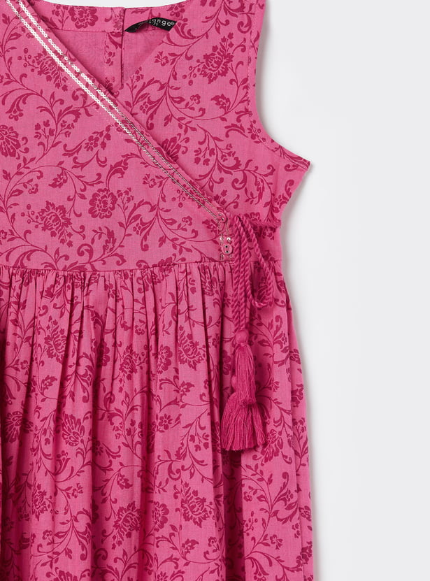 MELANGE Girls Floral Print Dress
