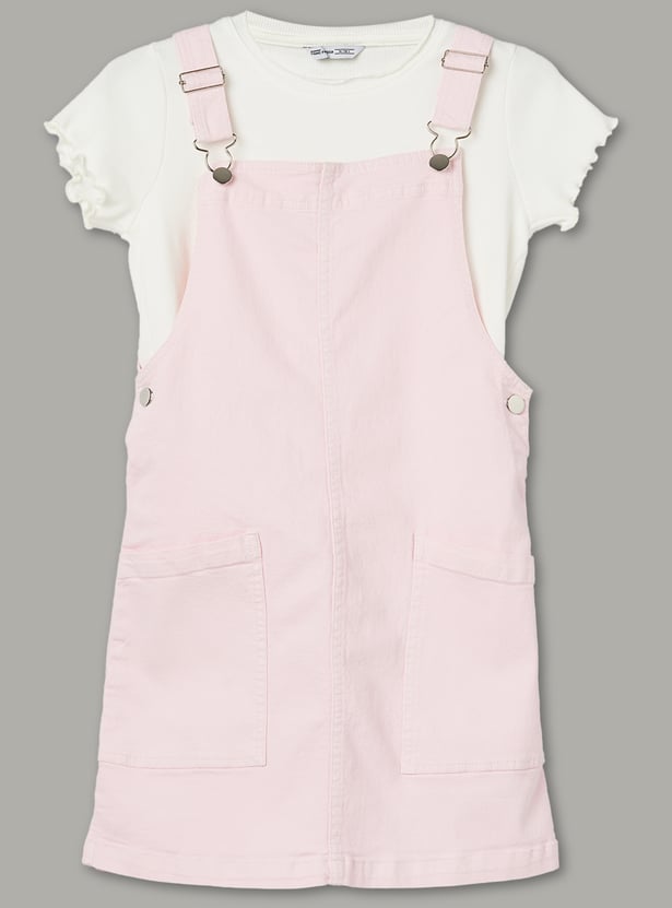 FAME FOREVER Girls Solid Dungaree with T-Shirt Set