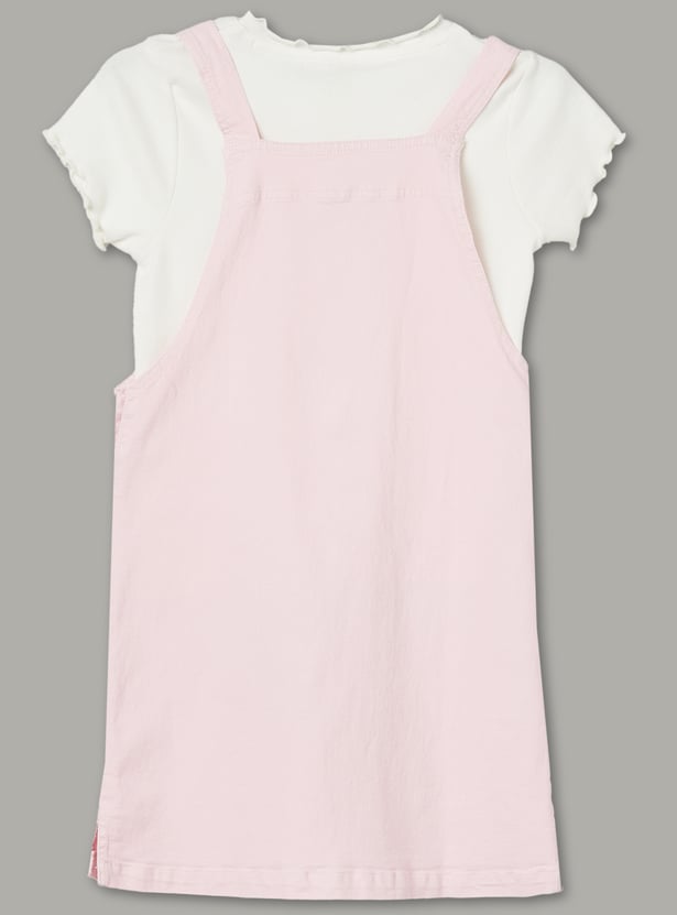 FAME FOREVER Girls Solid Dungaree with T-Shirt Set