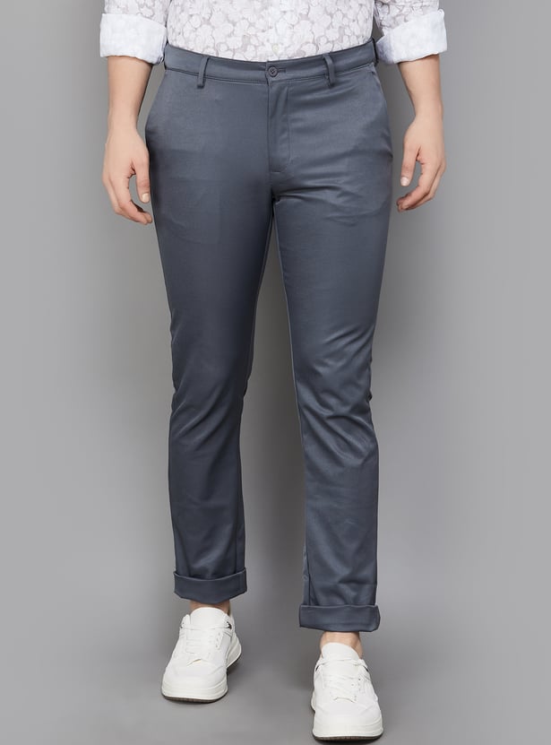 BLACKBERRYS Solid Slim Straight Trousers