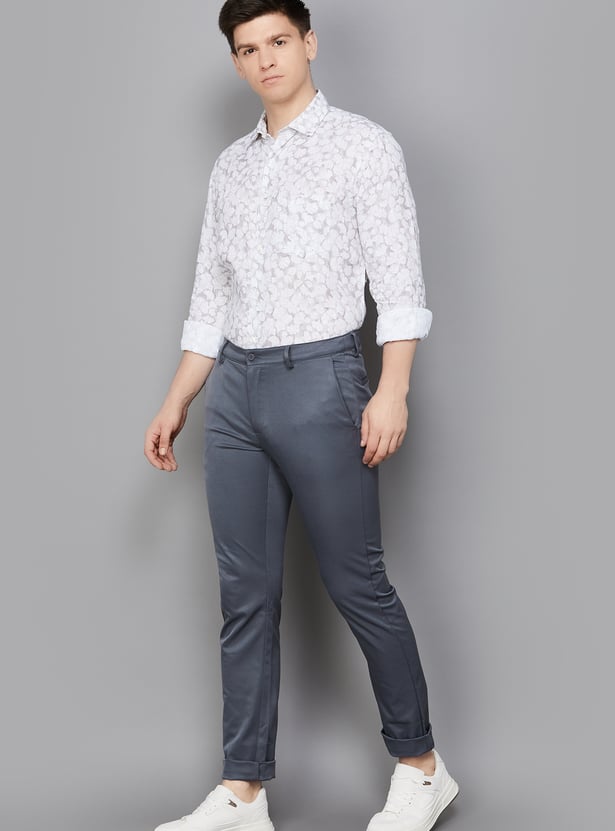 BLACKBERRYS Solid Slim Straight Trousers
