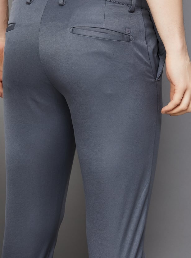 BLACKBERRYS Solid Slim Straight Trousers