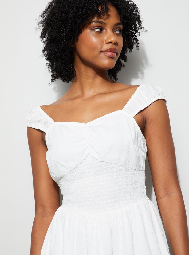 GINGER Self Design Fit & Flare Mini Dress