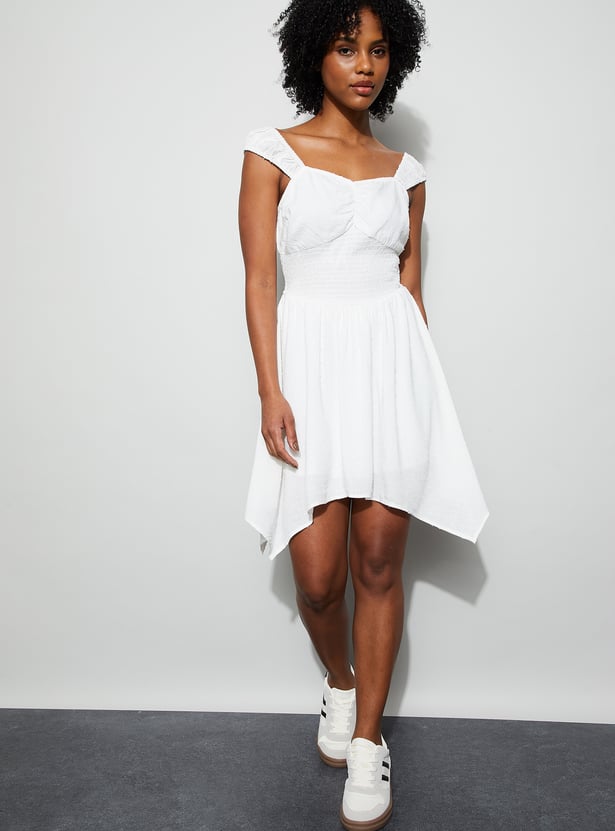 GINGER Self Design Fit & Flare Mini Dress