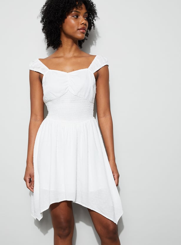 GINGER Self Design Fit & Flare Mini Dress