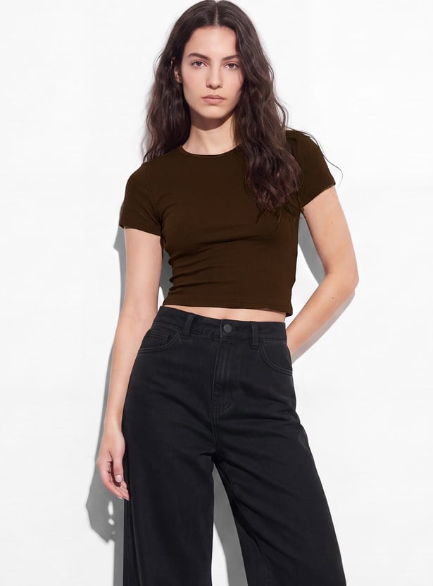 GINGER Solid Crop T-shirt